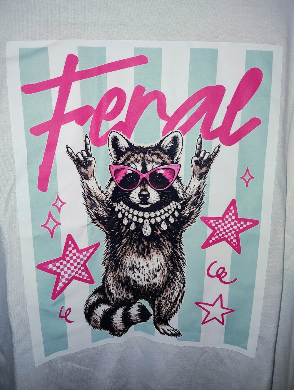 FERAL White Graphic Tee with Pink Raccoon 3XL BNWT